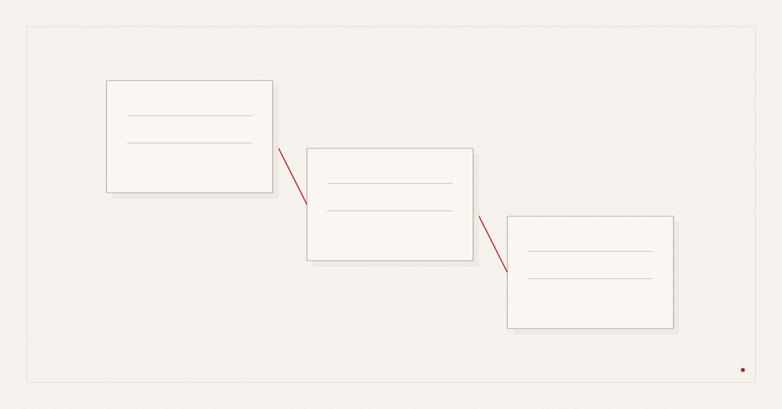 This abstract illustration shows offset frames connected by a red thread on an ivory background.
