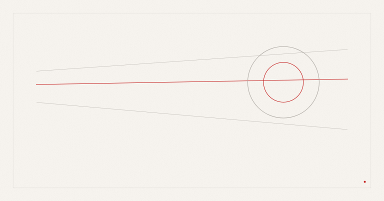 Cette illustration abstraite montre des filets gris et un fil rouge sur un fond ivoire.