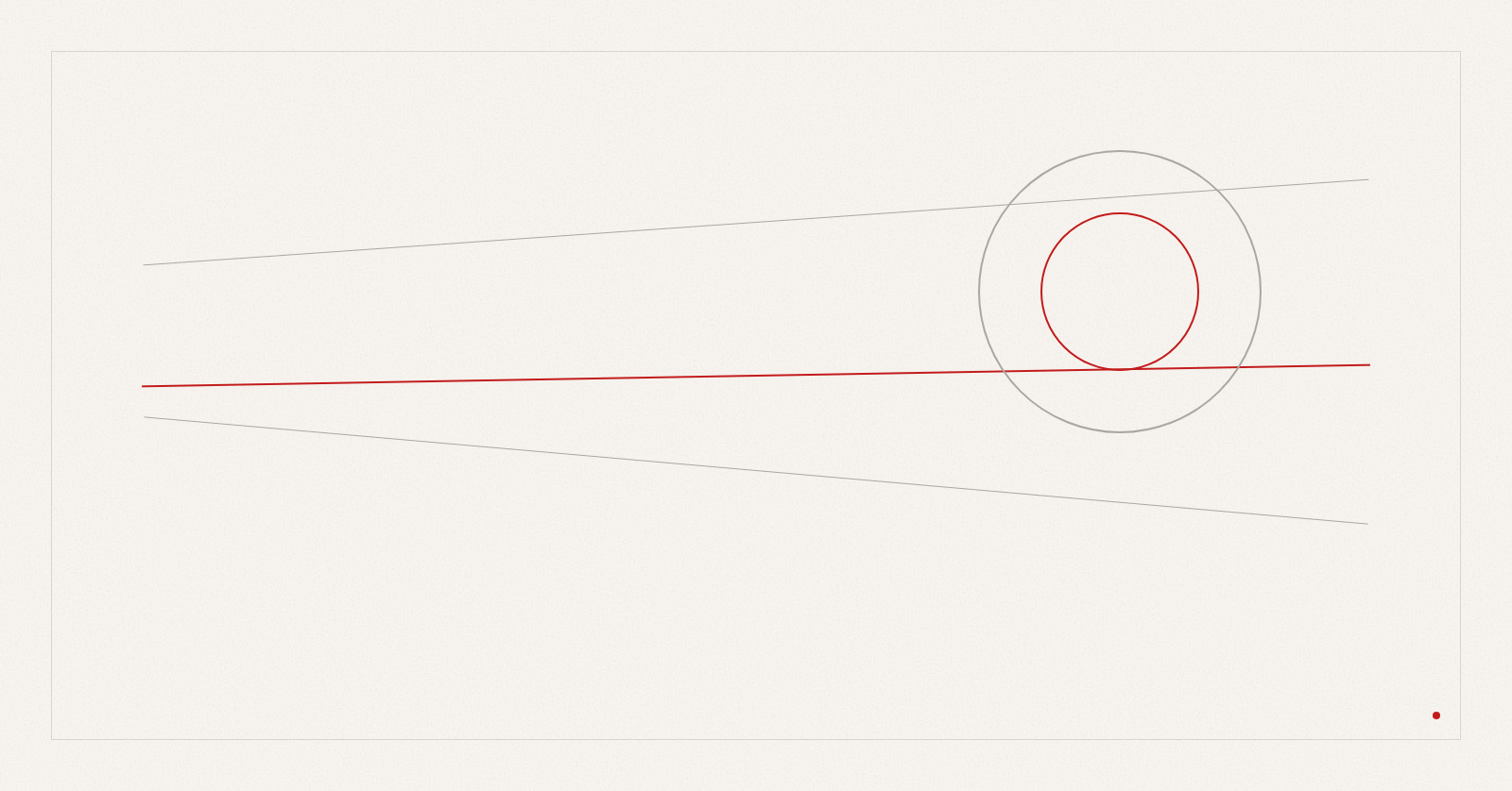 Abstract grey rules and one red thread on an ivory background.