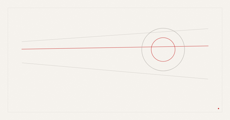 This abstract illustration has gray lines and a red thread on the ivory background.