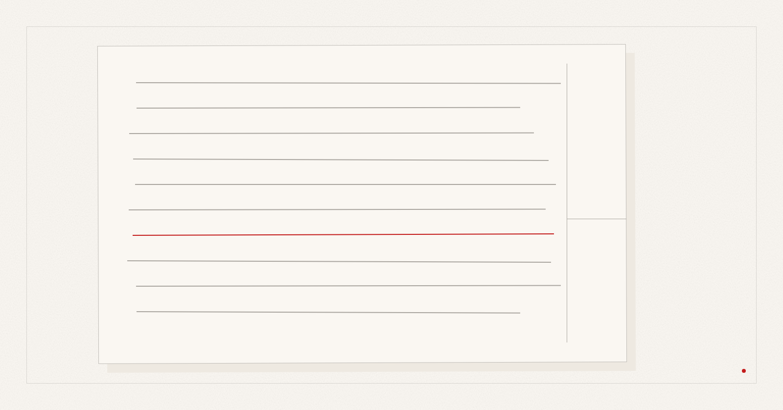 This abstract illustration shows a map that is ivory with gray lines crossed by a red line.