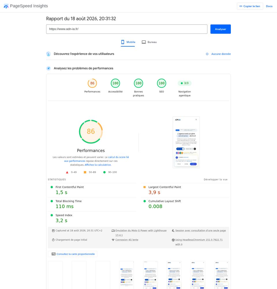 PageSpeed Insights capture of 2026-08-18 for ADN IA