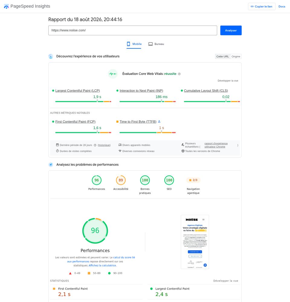 PageSpeed Insights capture of 2026-08-18 for Noiise