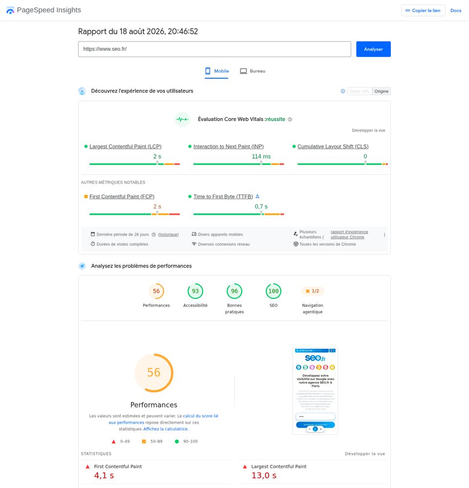 PageSpeed Insights capture of 2026-08-18 for SEO.fr