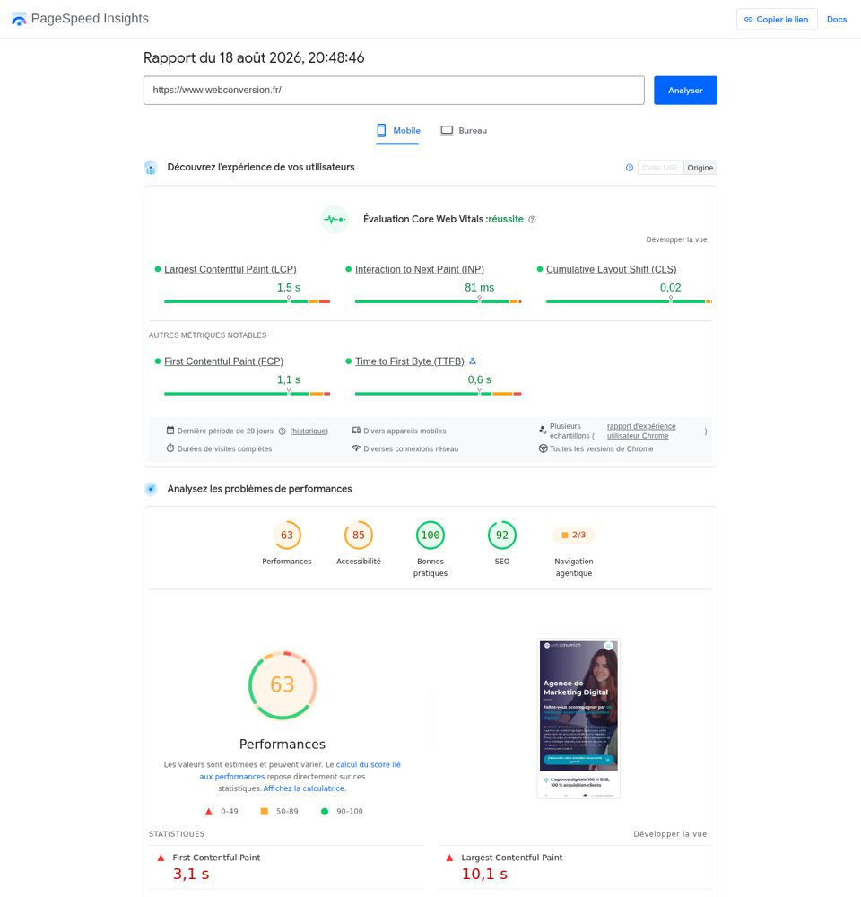 PageSpeed Insights capture of 2026-08-18 for Webconversion