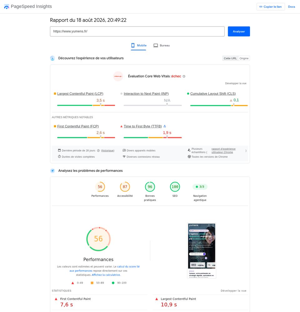 PageSpeed Insights capture of 2026-08-18 for Yumens